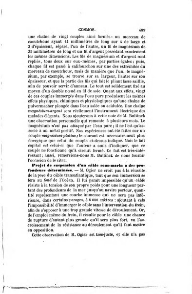 Le cosmos revue encyclopedique hebdomadaire des progres des sciences et de leurs applications aux arts et a l'industrie