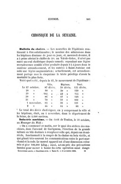 Le cosmos revue encyclopedique hebdomadaire des progres des sciences et de leurs applications aux arts et a l'industrie