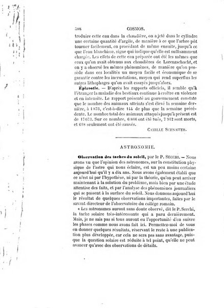 Le cosmos revue encyclopedique hebdomadaire des progres des sciences et de leurs applications aux arts et a l'industrie