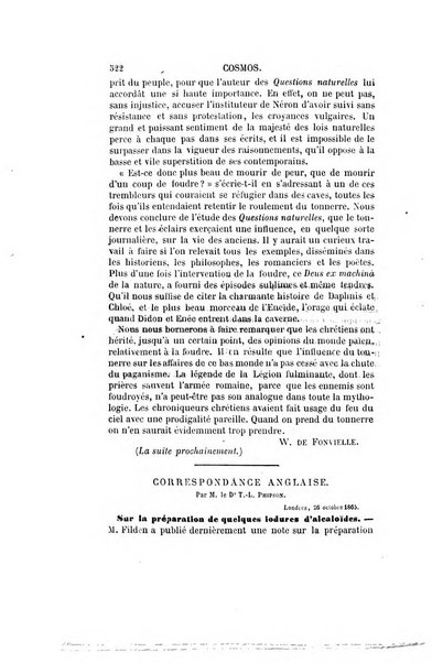 Le cosmos revue encyclopedique hebdomadaire des progres des sciences et de leurs applications aux arts et a l'industrie