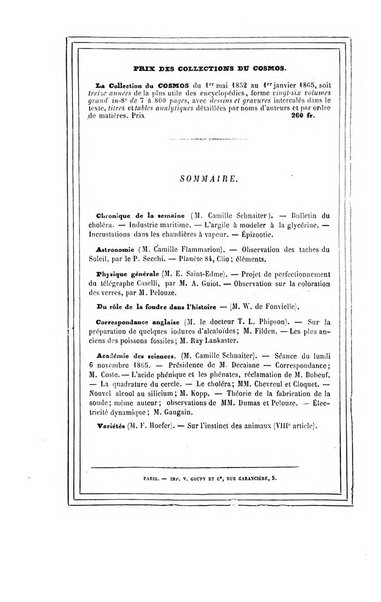 Le cosmos revue encyclopedique hebdomadaire des progres des sciences et de leurs applications aux arts et a l'industrie