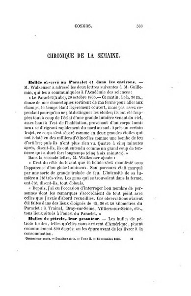 Le cosmos revue encyclopedique hebdomadaire des progres des sciences et de leurs applications aux arts et a l'industrie