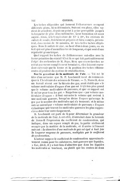 Le cosmos revue encyclopedique hebdomadaire des progres des sciences et de leurs applications aux arts et a l'industrie