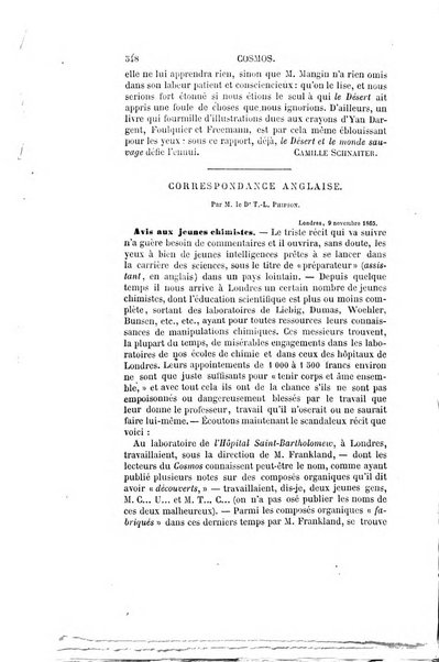 Le cosmos revue encyclopedique hebdomadaire des progres des sciences et de leurs applications aux arts et a l'industrie