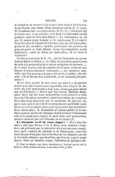 Le cosmos revue encyclopedique hebdomadaire des progres des sciences et de leurs applications aux arts et a l'industrie