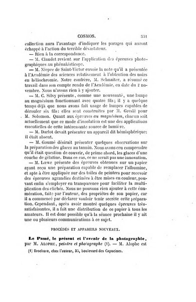 Le cosmos revue encyclopedique hebdomadaire des progres des sciences et de leurs applications aux arts et a l'industrie