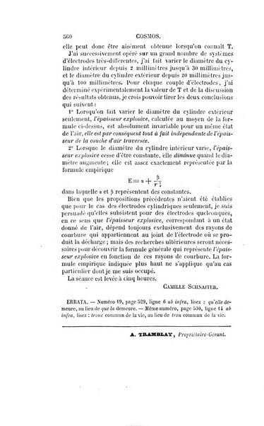 Le cosmos revue encyclopedique hebdomadaire des progres des sciences et de leurs applications aux arts et a l'industrie