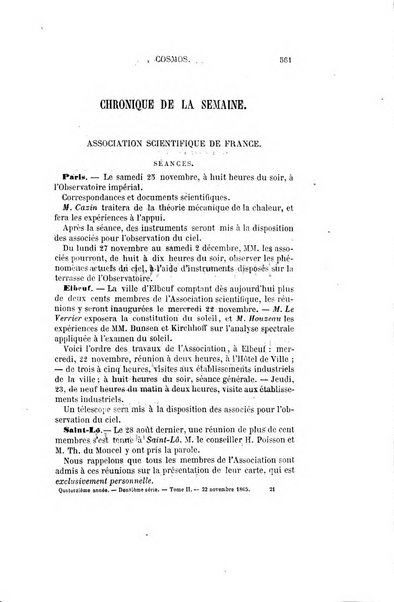 Le cosmos revue encyclopedique hebdomadaire des progres des sciences et de leurs applications aux arts et a l'industrie