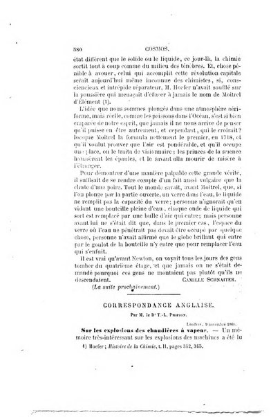 Le cosmos revue encyclopedique hebdomadaire des progres des sciences et de leurs applications aux arts et a l'industrie