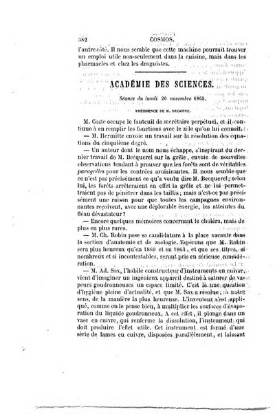 Le cosmos revue encyclopedique hebdomadaire des progres des sciences et de leurs applications aux arts et a l'industrie