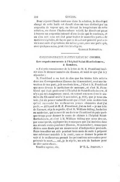 Le cosmos revue encyclopedique hebdomadaire des progres des sciences et de leurs applications aux arts et a l'industrie