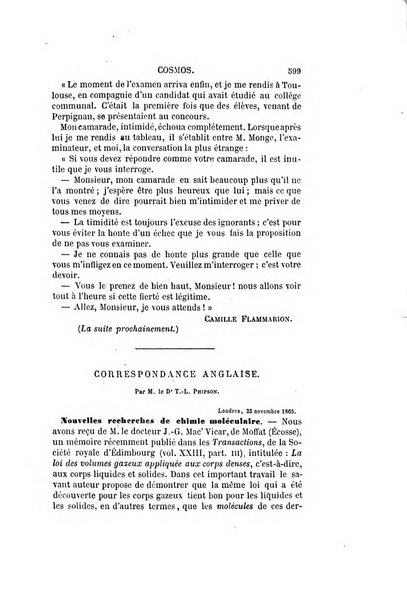 Le cosmos revue encyclopedique hebdomadaire des progres des sciences et de leurs applications aux arts et a l'industrie