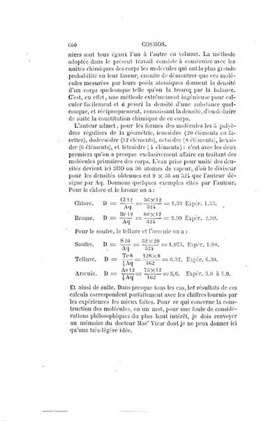 Le cosmos revue encyclopedique hebdomadaire des progres des sciences et de leurs applications aux arts et a l'industrie