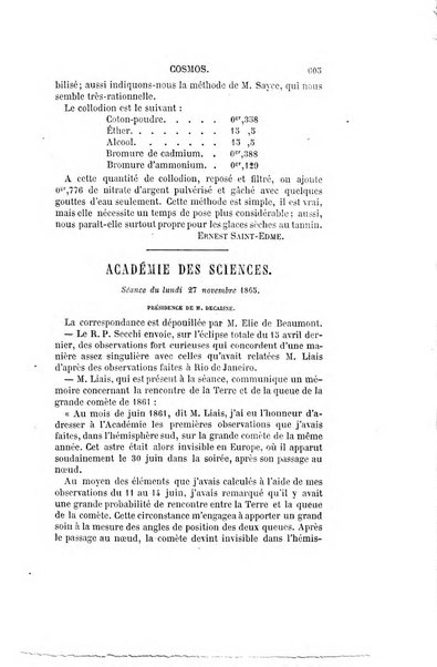 Le cosmos revue encyclopedique hebdomadaire des progres des sciences et de leurs applications aux arts et a l'industrie