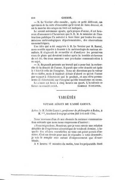 Le cosmos revue encyclopedique hebdomadaire des progres des sciences et de leurs applications aux arts et a l'industrie