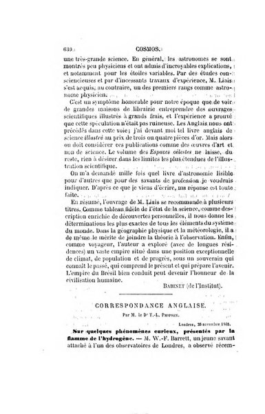 Le cosmos revue encyclopedique hebdomadaire des progres des sciences et de leurs applications aux arts et a l'industrie