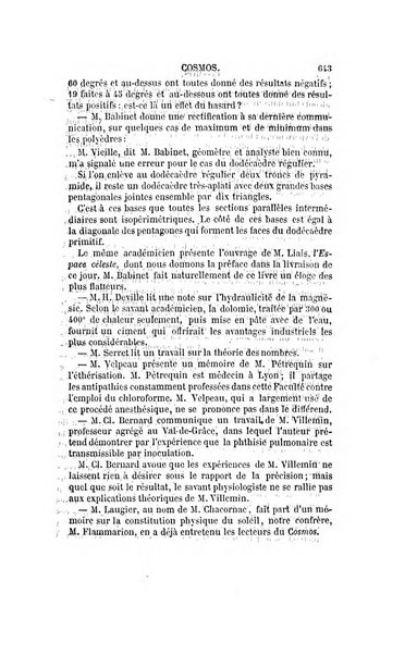 Le cosmos revue encyclopedique hebdomadaire des progres des sciences et de leurs applications aux arts et a l'industrie