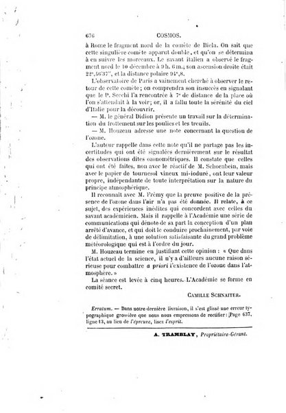 Le cosmos revue encyclopedique hebdomadaire des progres des sciences et de leurs applications aux arts et a l'industrie