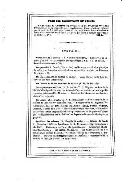 Le cosmos revue encyclopedique hebdomadaire des progres des sciences et de leurs applications aux arts et a l'industrie