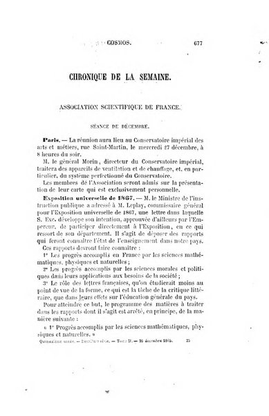 Le cosmos revue encyclopedique hebdomadaire des progres des sciences et de leurs applications aux arts et a l'industrie