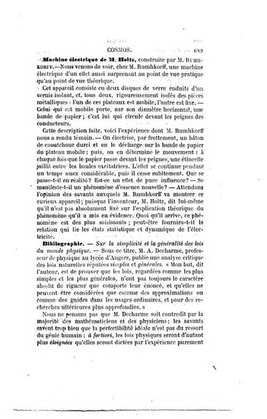 Le cosmos revue encyclopedique hebdomadaire des progres des sciences et de leurs applications aux arts et a l'industrie