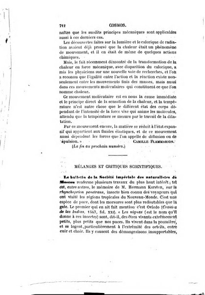 Le cosmos revue encyclopedique hebdomadaire des progres des sciences et de leurs applications aux arts et a l'industrie