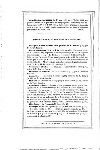 Le cosmos revue encyclopedique hebdomadaire des progres des sciences et de leurs applications aux arts et a l'industrie