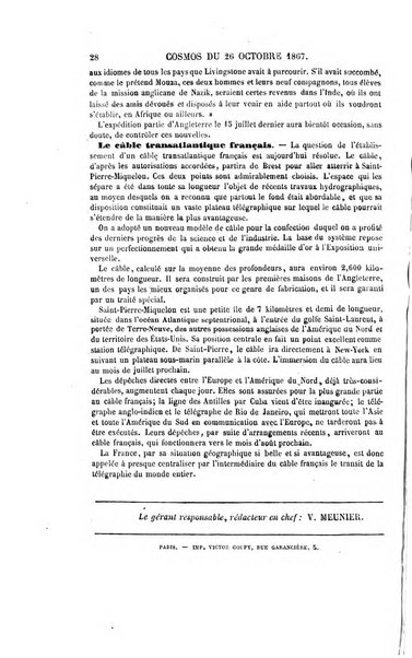 Le cosmos revue encyclopedique hebdomadaire des progres des sciences et de leurs applications aux arts et a l'industrie