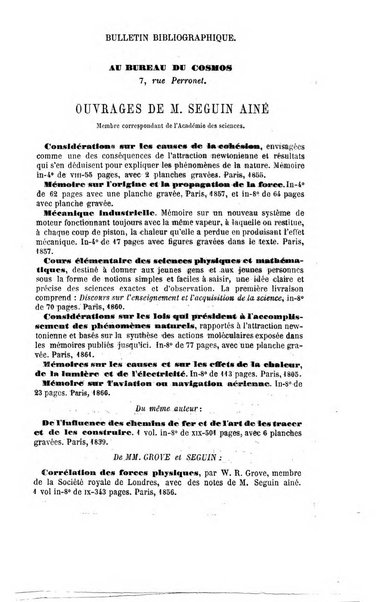 Le cosmos revue encyclopedique hebdomadaire des progres des sciences et de leurs applications aux arts et a l'industrie