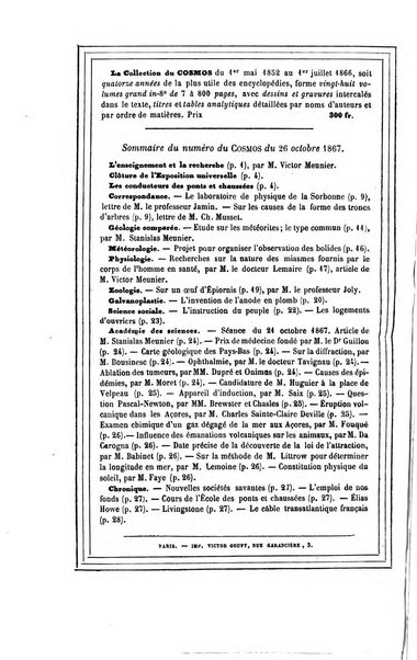 Le cosmos revue encyclopedique hebdomadaire des progres des sciences et de leurs applications aux arts et a l'industrie