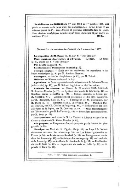 Le cosmos revue encyclopedique hebdomadaire des progres des sciences et de leurs applications aux arts et a l'industrie