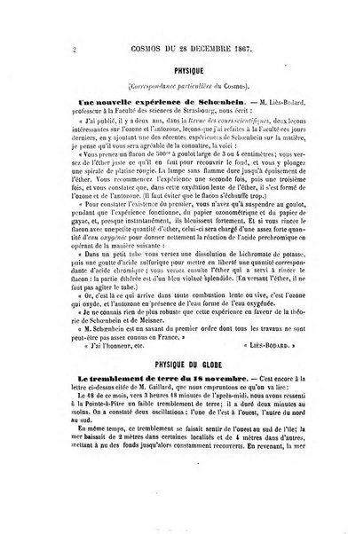 Le cosmos revue encyclopedique hebdomadaire des progres des sciences et de leurs applications aux arts et a l'industrie