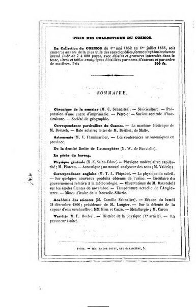 Le cosmos revue encyclopedique hebdomadaire des progres des sciences et de leurs applications aux arts et a l'industrie