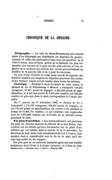 Le cosmos revue encyclopedique hebdomadaire des progres des sciences et de leurs applications aux arts et a l'industrie