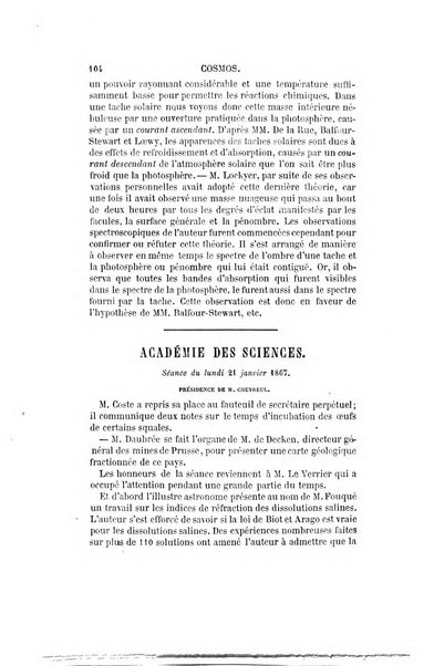 Le cosmos revue encyclopedique hebdomadaire des progres des sciences et de leurs applications aux arts et a l'industrie