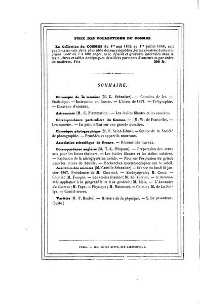 Le cosmos revue encyclopedique hebdomadaire des progres des sciences et de leurs applications aux arts et a l'industrie