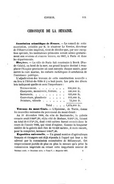 Le cosmos revue encyclopedique hebdomadaire des progres des sciences et de leurs applications aux arts et a l'industrie