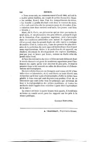 Le cosmos revue encyclopedique hebdomadaire des progres des sciences et de leurs applications aux arts et a l'industrie