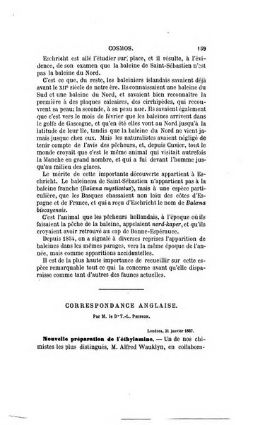 Le cosmos revue encyclopedique hebdomadaire des progres des sciences et de leurs applications aux arts et a l'industrie