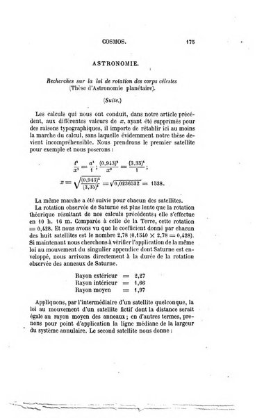 Le cosmos revue encyclopedique hebdomadaire des progres des sciences et de leurs applications aux arts et a l'industrie