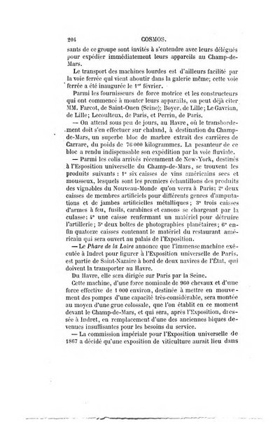 Le cosmos revue encyclopedique hebdomadaire des progres des sciences et de leurs applications aux arts et a l'industrie