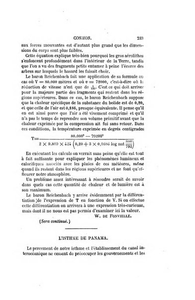 Le cosmos revue encyclopedique hebdomadaire des progres des sciences et de leurs applications aux arts et a l'industrie