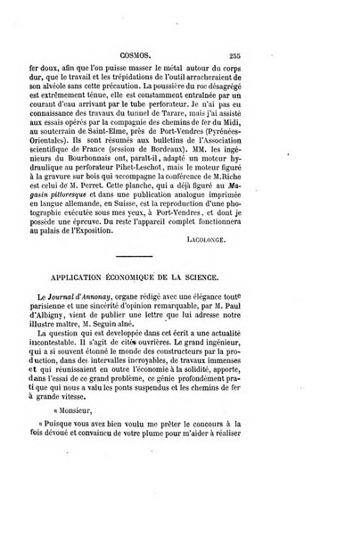 Le cosmos revue encyclopedique hebdomadaire des progres des sciences et de leurs applications aux arts et a l'industrie