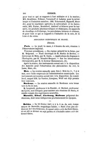 Le cosmos revue encyclopedique hebdomadaire des progres des sciences et de leurs applications aux arts et a l'industrie