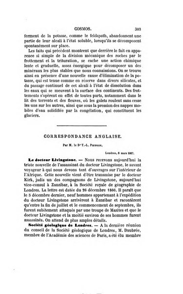 Le cosmos revue encyclopedique hebdomadaire des progres des sciences et de leurs applications aux arts et a l'industrie