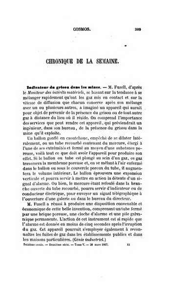 Le cosmos revue encyclopedique hebdomadaire des progres des sciences et de leurs applications aux arts et a l'industrie