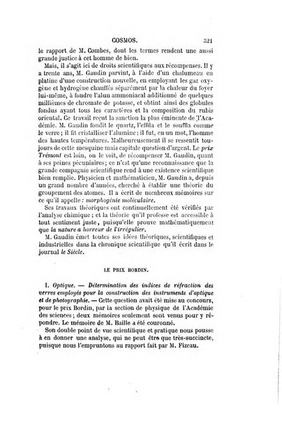 Le cosmos revue encyclopedique hebdomadaire des progres des sciences et de leurs applications aux arts et a l'industrie