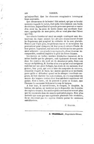 Le cosmos revue encyclopedique hebdomadaire des progres des sciences et de leurs applications aux arts et a l'industrie