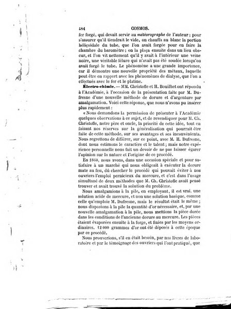 Le cosmos revue encyclopedique hebdomadaire des progres des sciences et de leurs applications aux arts et a l'industrie