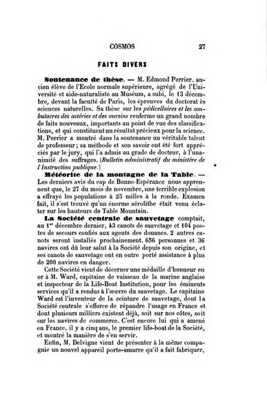 Le cosmos revue encyclopedique hebdomadaire des progres des sciences et de leurs applications aux arts et a l'industrie